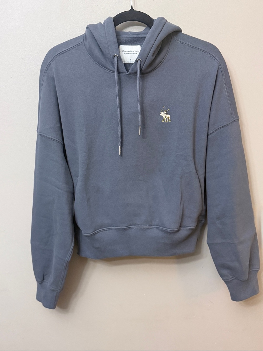 Abercrombie & Fitch Cropped Hoodie Embroidered Moose Grey Size S
